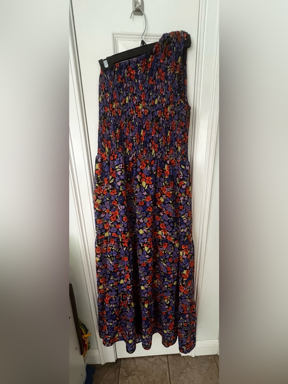 Smocked Floral Asymmetrical Maxi Dress - Purple Multi